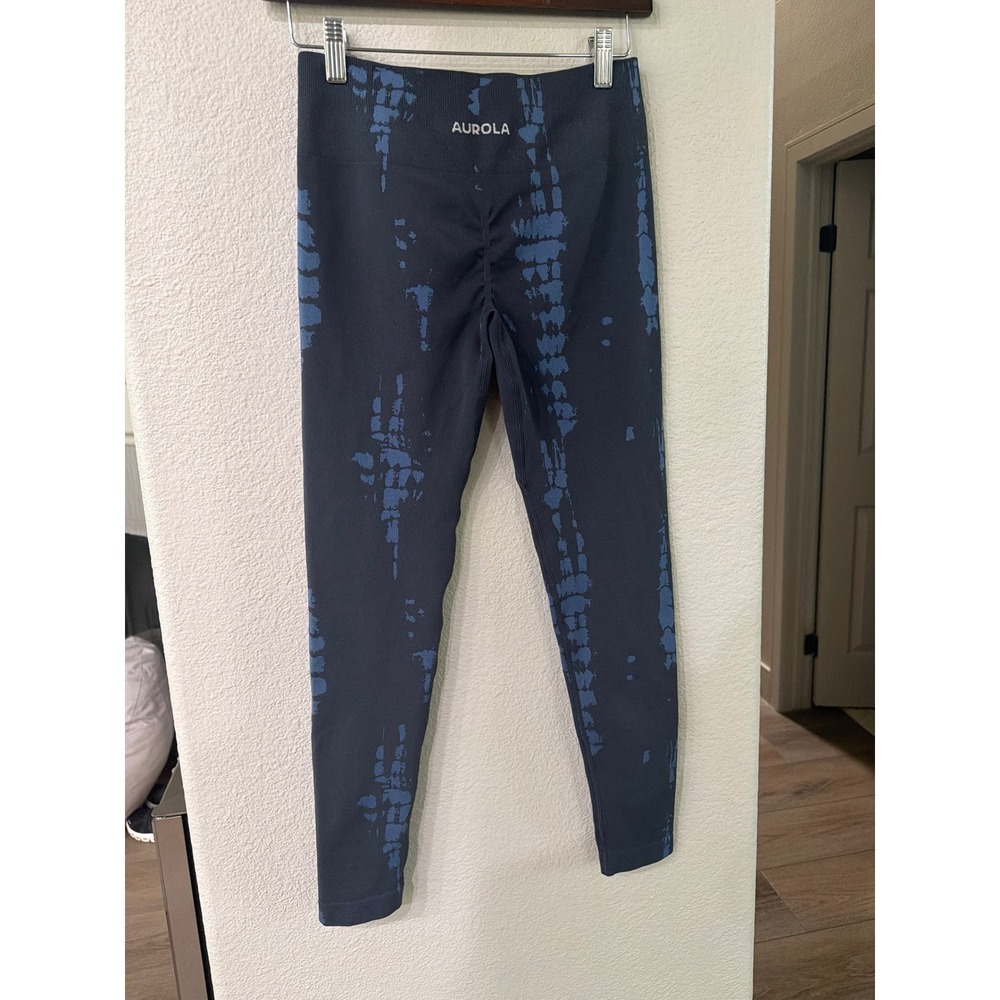 AUROLA Dream Collection Seamless Tie Dye Scrunch Butt Leggings Blue Black Small